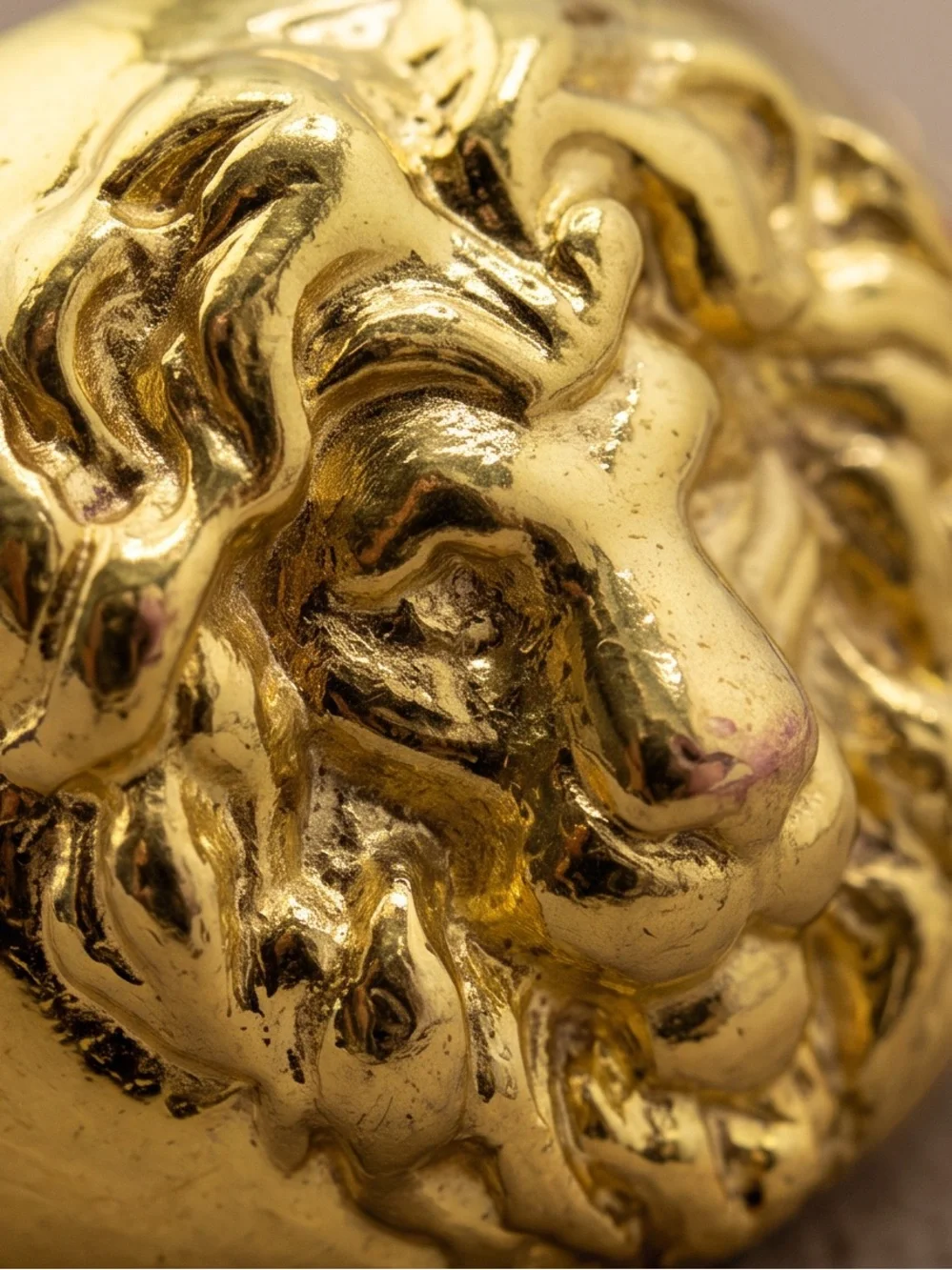 Gold Plated .750 Sterling Silver Base Lion Signet Ring Size 12-3/4 Unisex